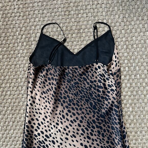 Good American Satin Leopard Print Slip Dress Midi Length Side Slit Sz 2 90s Y2K - Picture 2 of 10